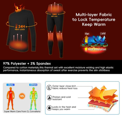 Long Johns Thermal Underwear Set for Men Fleece Lined Base