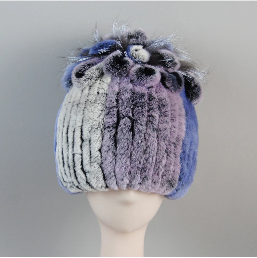 Fur Hats for Women Winter Real Rex Rabbit Hat Fox Fur Knit Female
