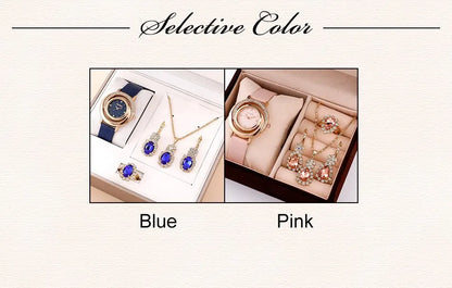 Luxury Watch Women Ring Necklace Earring Rhinestone Fashion