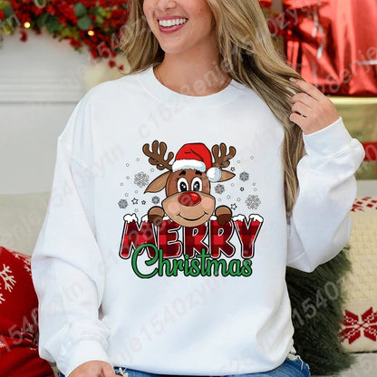 Women's Festive Christmas Reindeer & Plaid Graphic Sweatshirt