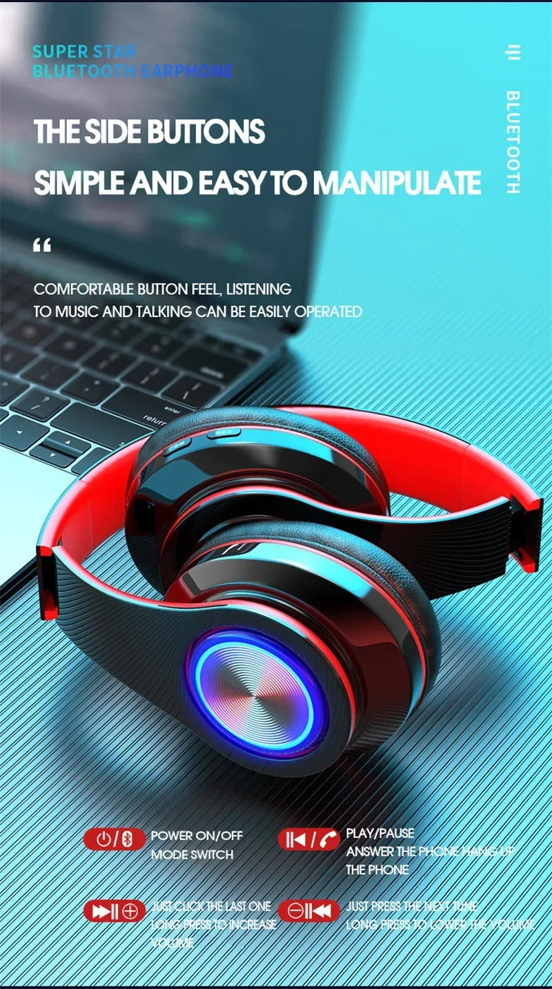 Foldable Bluetooth Headsets  Wireless Headphones With Mic Stereo