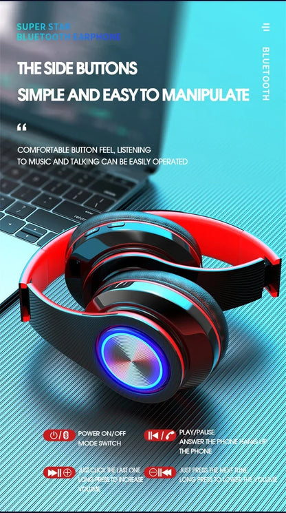 Foldable Bluetooth Headsets  Wireless Headphones With Mic Stereo