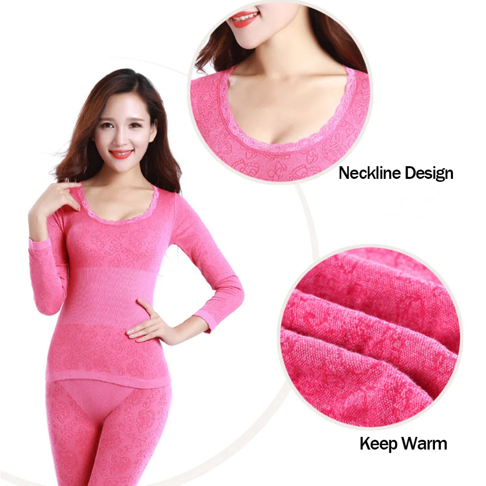 Thermal Underwear Sexy Ladies Clothes Warm Winter Print