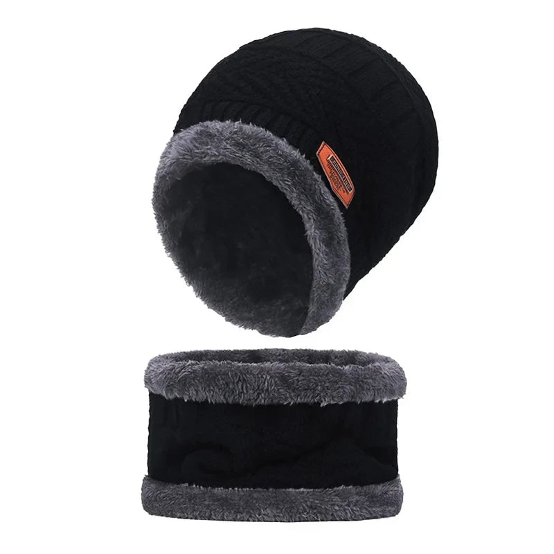 Winter Hat For Men Fleece Scarf Women Neck Leather Knitted