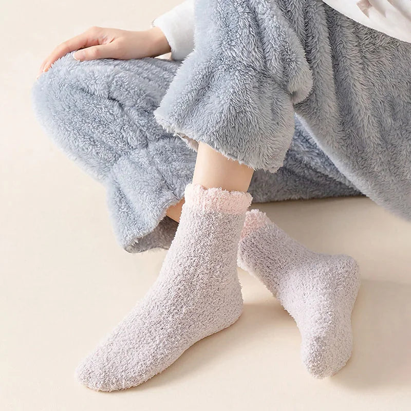 Women Winter Warm Fuzzy Socks Thick Thermal Solid Soft Fluffy