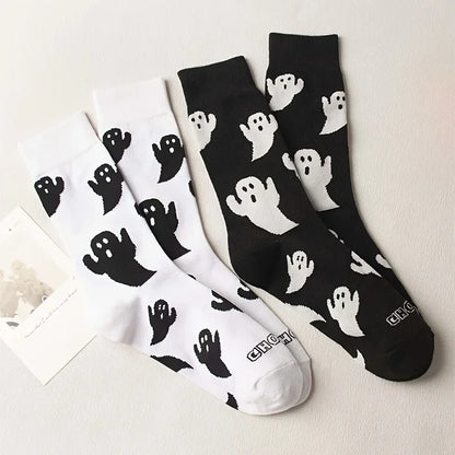 Black  White Halloween Mid-Calf Socks - Trendy Women's Socks