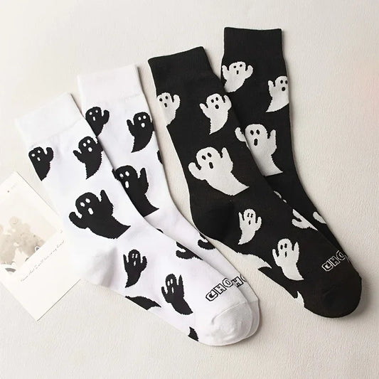 Black  White Halloween Mid-Calf Socks - Trendy Women's Socks