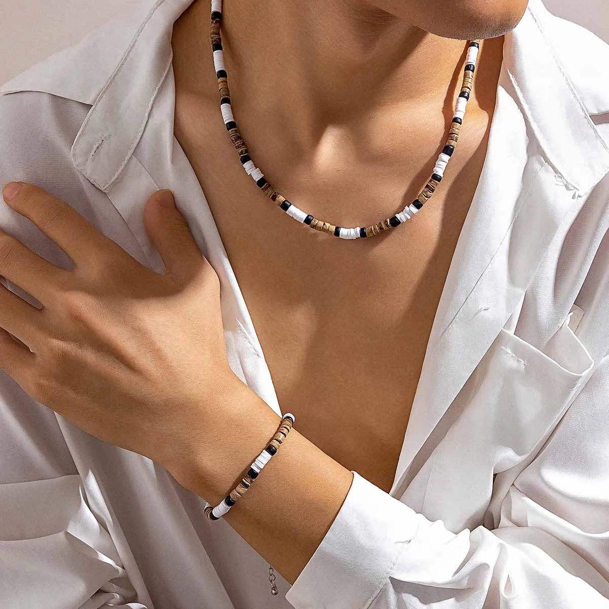 KunJoe 2pcs/set Vintage Natural Soft Clay Beads Bracelet Necklace