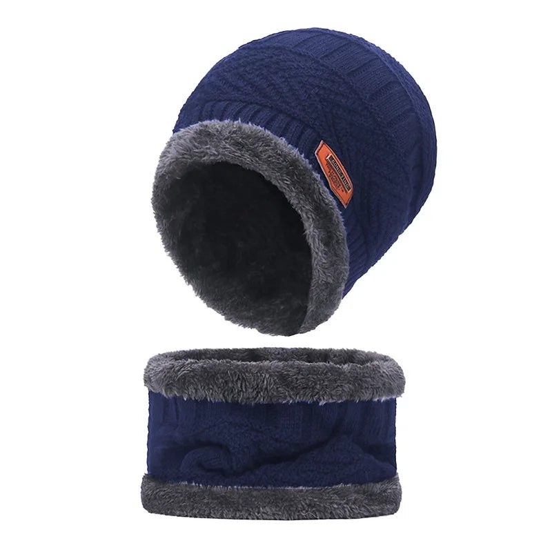 Winter Hat For Men Fleece Scarf Women Neck Leather Knitted