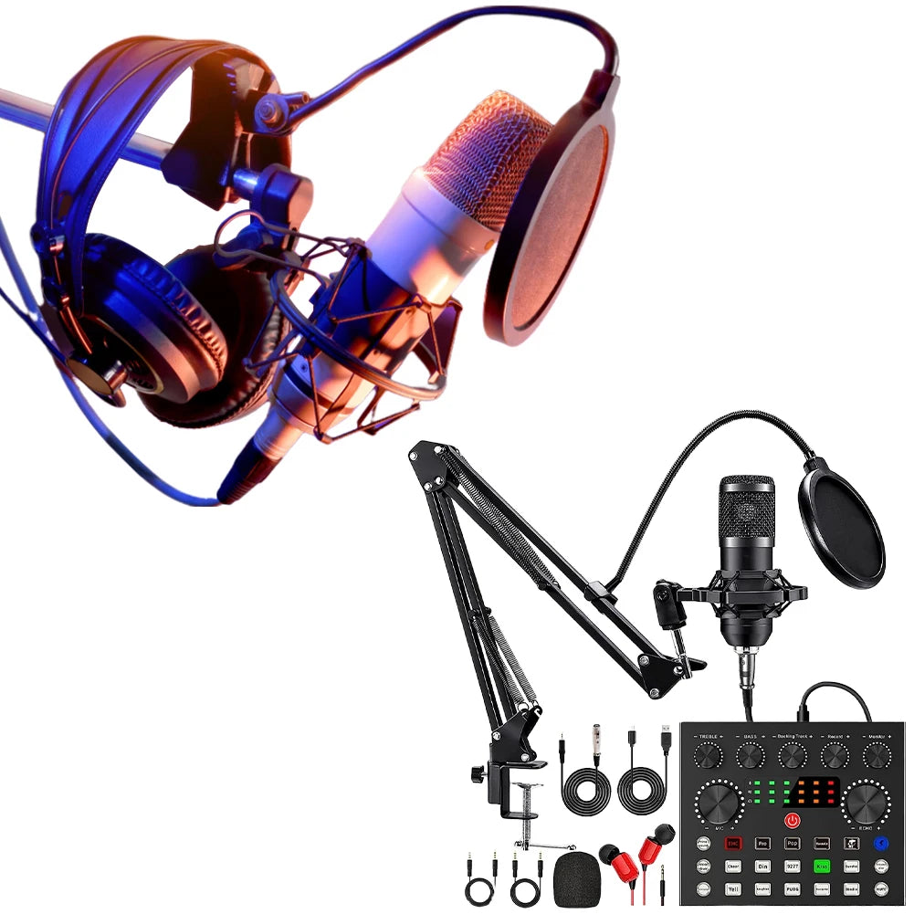 Podcast Sound Card Set Professional Audio Condenser Mic Studio