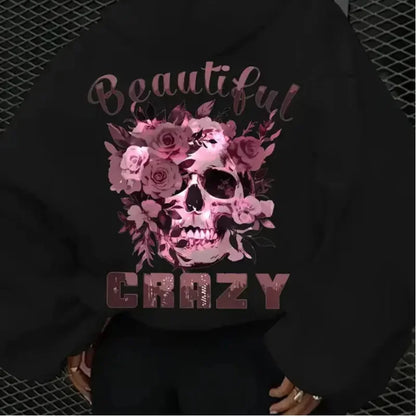Women's autumn and winter casual hoodie with skull and floral