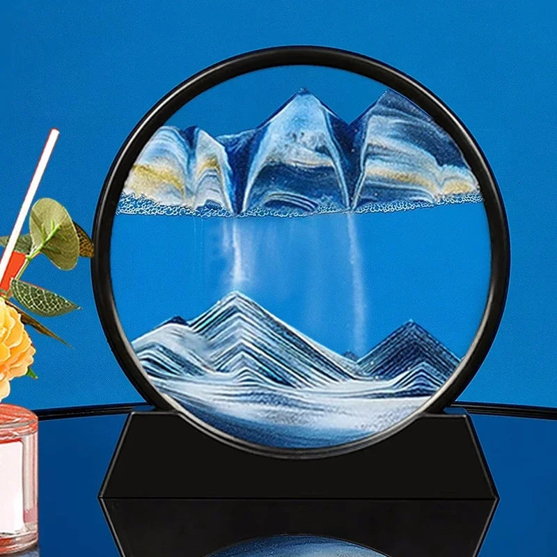 3D Moving Sand Art Picture Round Glass Deep Sea Sandscape Hourglass Quicksand Craft Flowing Sand Painting Office Home Decor Gift
