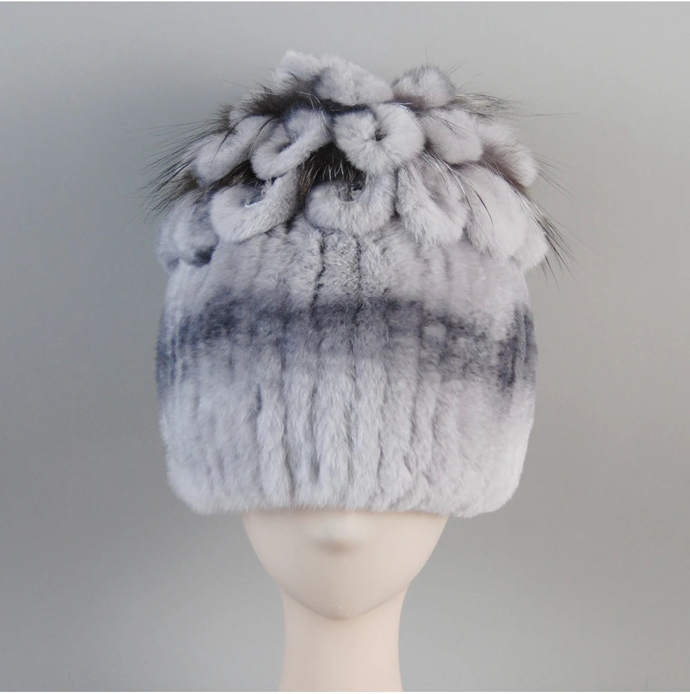 Fur Hats for Women Winter Real Rex Rabbit Hat Fox Fur Knit Female