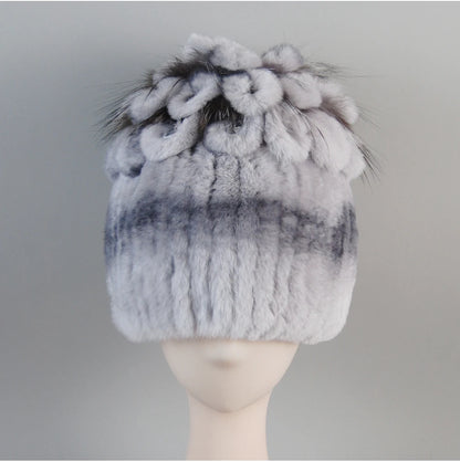 Fur Hats for Women Winter Real Rex Rabbit Hat Fox Fur Knit Female