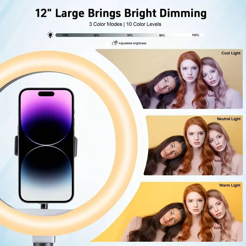 LED Ring Light with Adjustable Color Temperatures 62.9-Inch Tripod