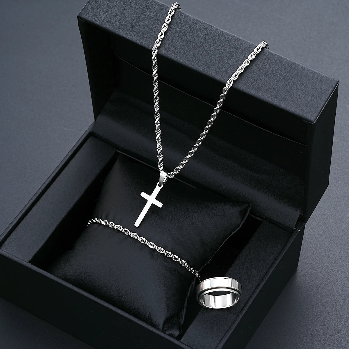 Stainless Steel Simple Jewelry Set For Men Women Fashion Silver