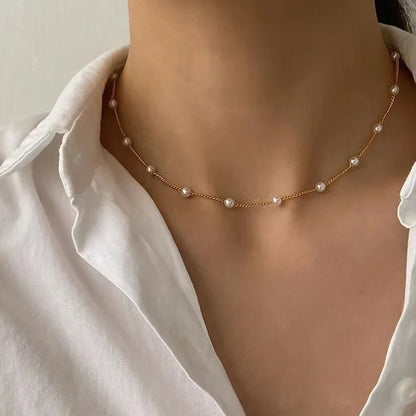 New Beads Women's Neck Chain Kpop Pearl Choker Necklace