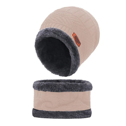 Winter Hat For Men Fleece Scarf Women Neck Leather Knitted