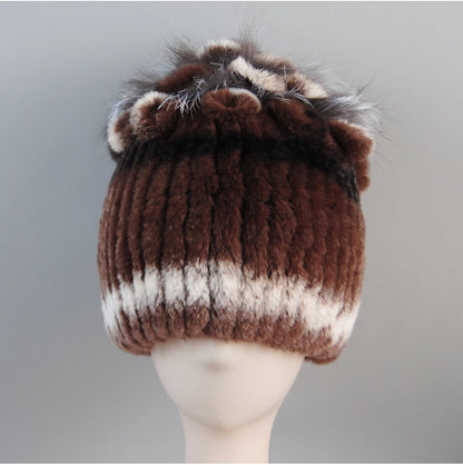Fur Hats for Women Winter Real Rex Rabbit Hat Fox Fur Knit Female