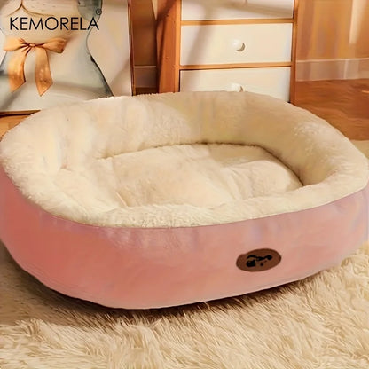 Plush Oval Pet Bed for Dogs and Cats, Thickened achine Washable