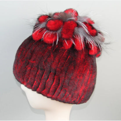 Fur Hats for Women Winter Real Rex Rabbit Hat Fox Fur Knit Female