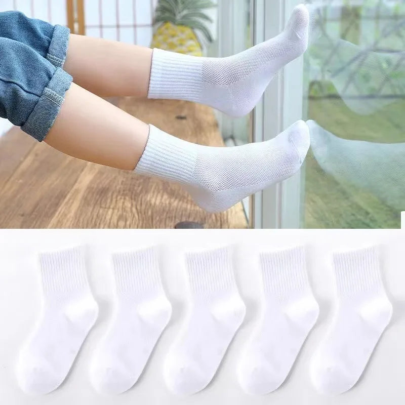 Pure Colour Soft Breathable Cotton Kids School Socks Girls Boys