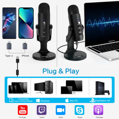 Haomuren USB Microphone for PC Mac Gaming Recording Stream