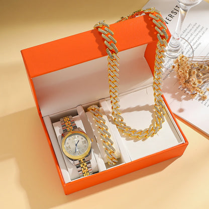 Fashionable diamond-encrusted business steel band alloy men's