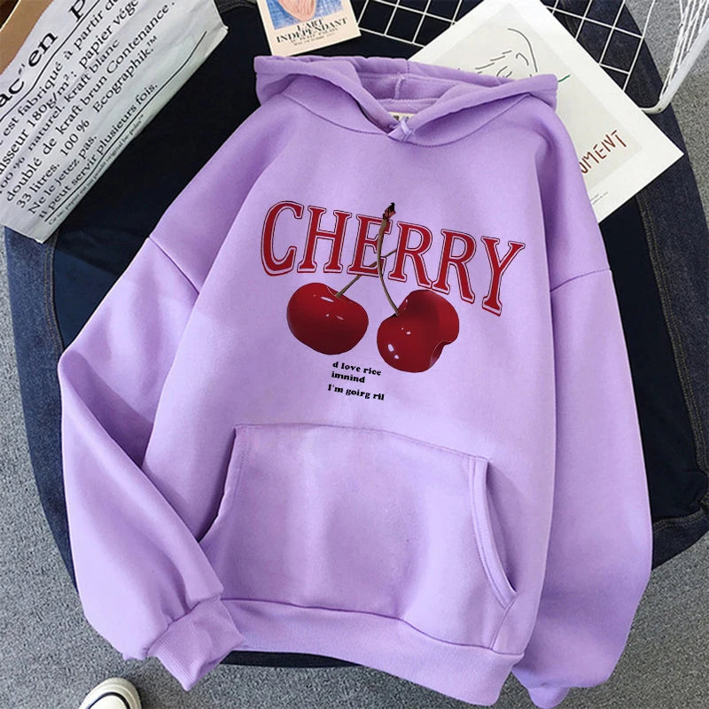 Cherry Love Long Sleeve Pocket Hoodies Funny Gothic Sweatshirt
