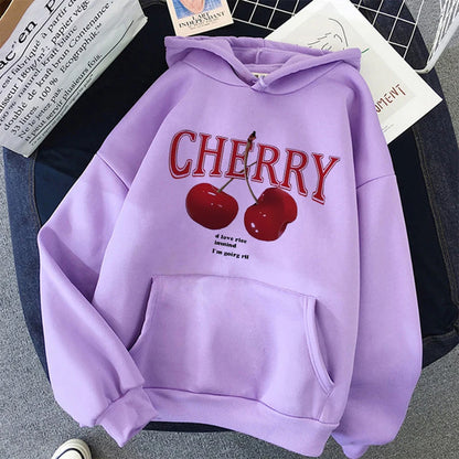 Cherry Love Long Sleeve Pocket Hoodies Funny Gothic Sweatshirt