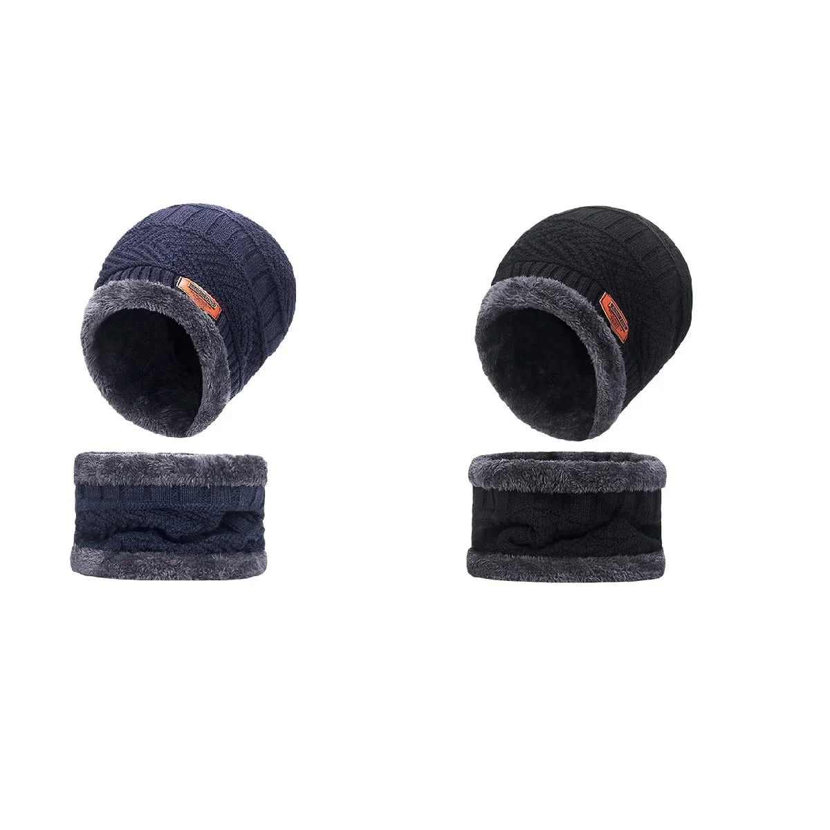 Winter Hat For Men Fleece Scarf Women Neck Leather Knitted