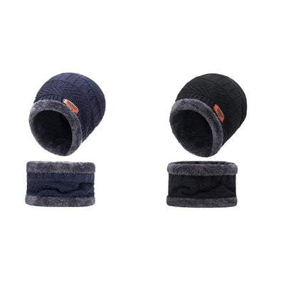 Winter Hat For Men Fleece Scarf Women Neck Leather Knitted