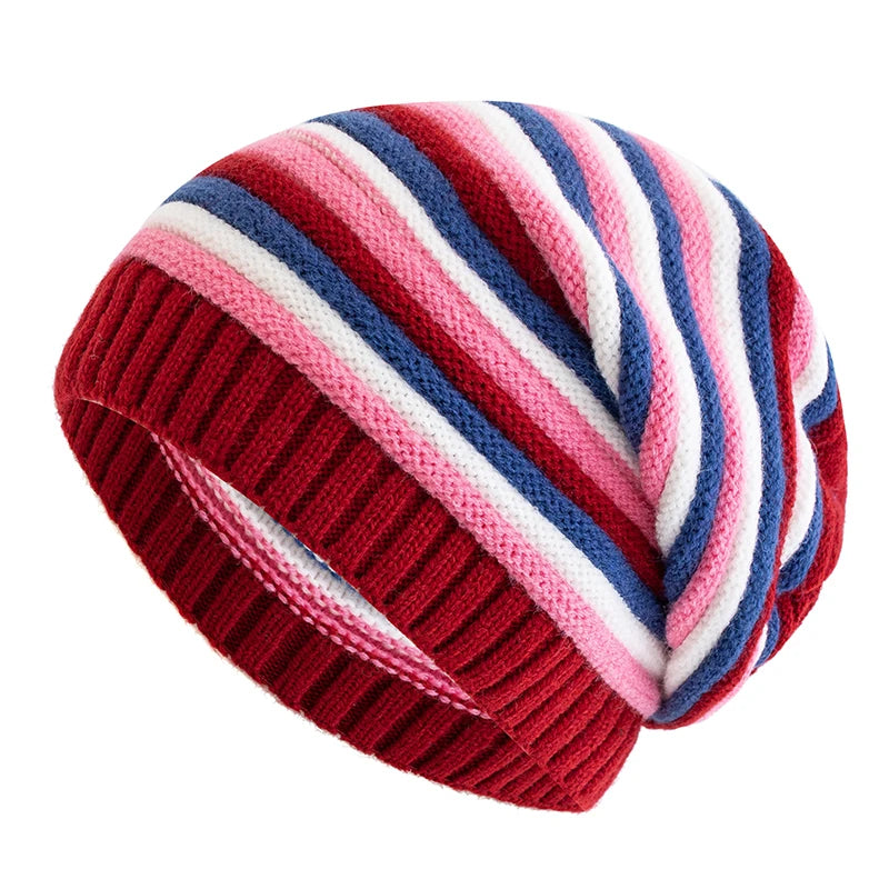 Winter Striped Knitted Beanie Hat – Warm &amp; Stylish Casual Cap