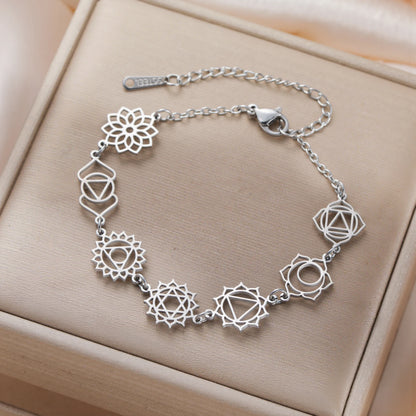 Skyrim 7 Chakras Yoga Charm Bracelet Stainless Steel Gold
