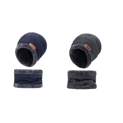 Winter Hat For Men Fleece Scarf Women Neck Leather Knitted