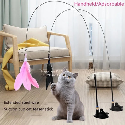 Cat Toy Cat Teaser Stick With Bell Extended Rod Suction Cup