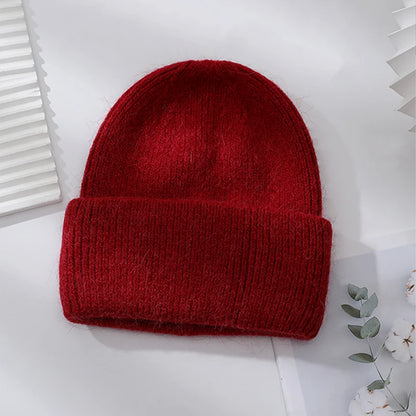 Winter Hats Woman Soft Knit Beanie Warm Rabbit Fur Hat Solid