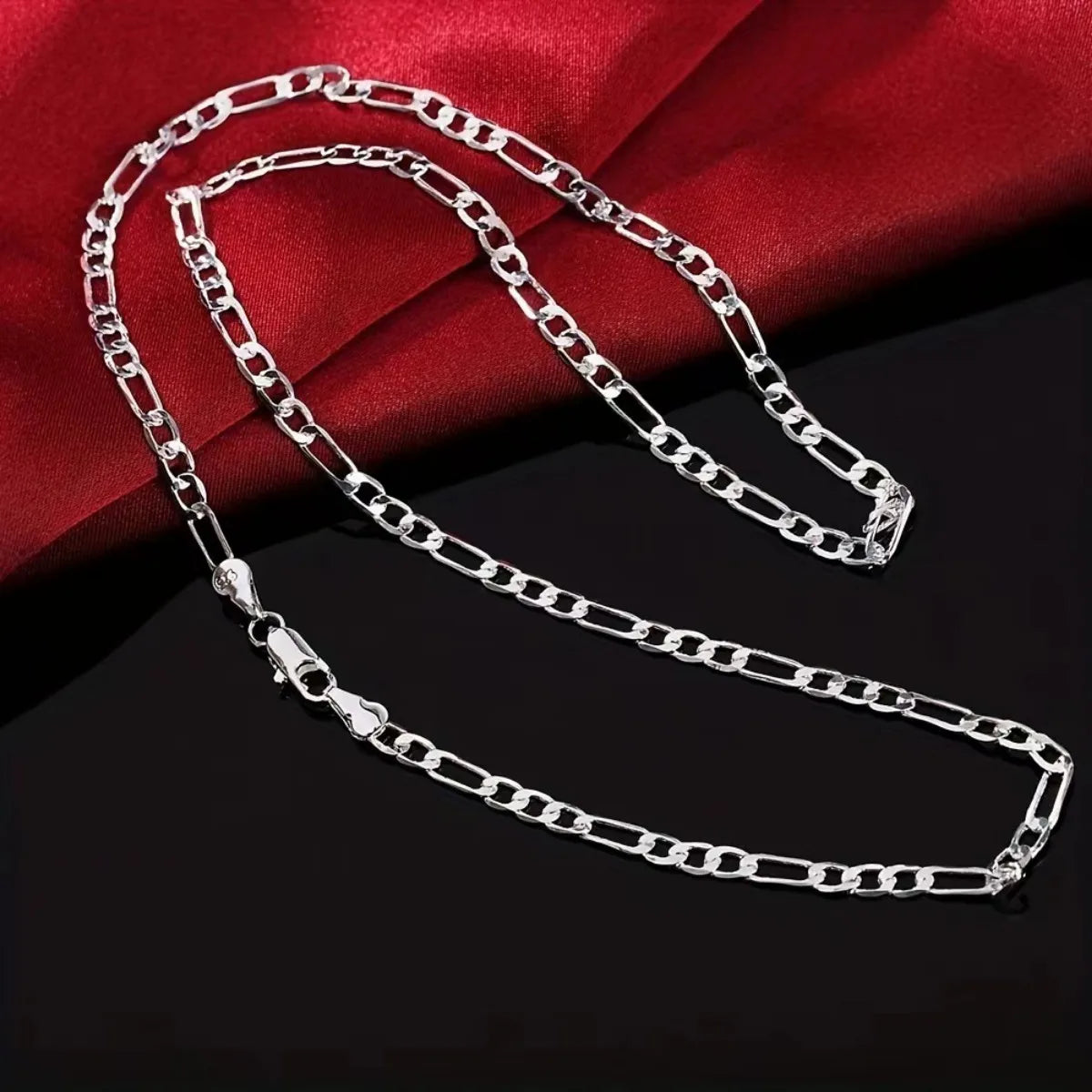 Silver-plated 4MM Chain Bracelet 18-24 Inches Man Figaro Necklace