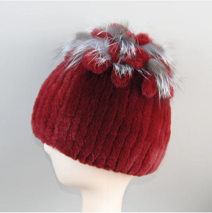 Fur Hats for Women Winter Real Rex Rabbit Hat Fox Fur Knit Female