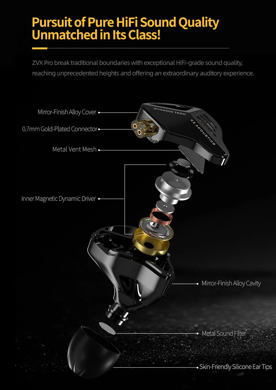 KZ ZVX Pro Earphones Dynamic HIFI Bass Earbuds in Ear Monitor