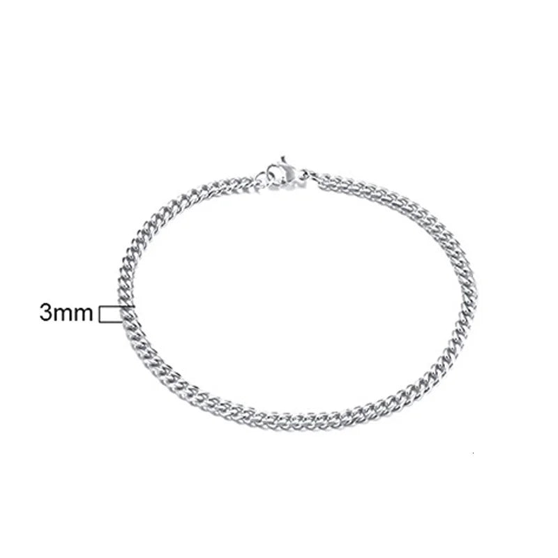 Stainless Steel Chain Bracelet Women, 3mm to 9mm Curb Cuban