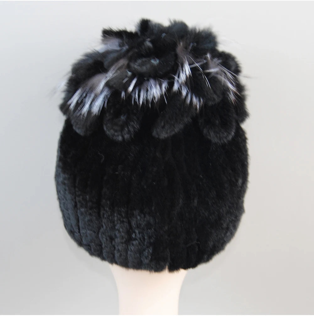 Fur Hats for Women Winter Real Rex Rabbit Hat Fox Fur Knit Female
