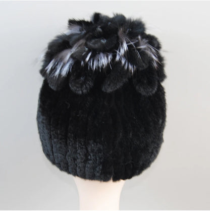 Fur Hats for Women Winter Real Rex Rabbit Hat Fox Fur Knit Female