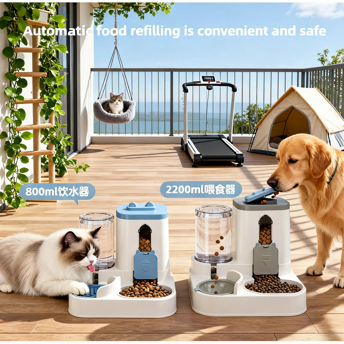 Dog & Cat Automatic Feeder & Waterer Set: Gravity Design, Leak-Proof