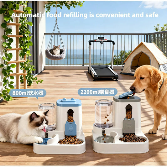 Dog & Cat Automatic Feeder & Waterer Set: Gravity Design, Leak-Proof