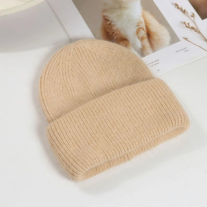 Winter Hats Woman Soft Knit Beanie Warm Rabbit Fur Hat Solid