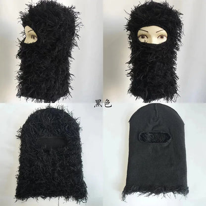 Full Face Cover Ski Mask Hat Balaclava Distressed Knitted Beanie