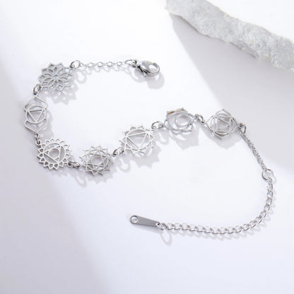 Skyrim 7 Chakras Yoga Charm Bracelet Stainless Steel Gold