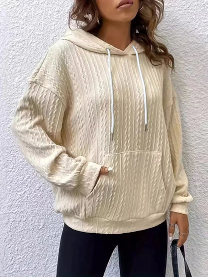 Women's knitted sweater hooded kangaroo pocket sweatshirt