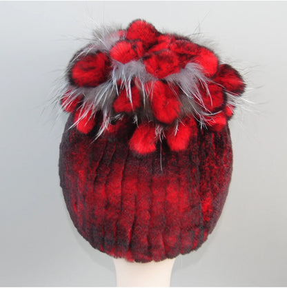 Fur Hats for Women Winter Real Rex Rabbit Hat Fox Fur Knit Female